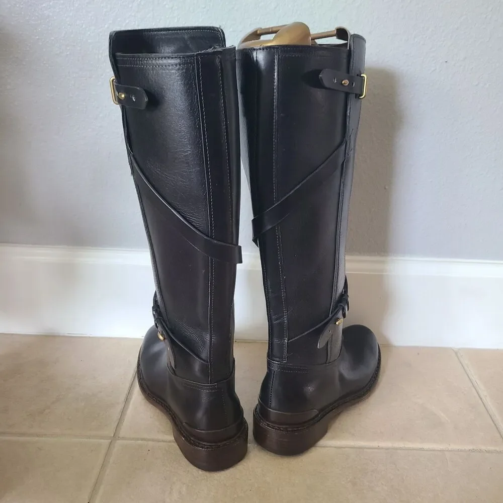 Rag & Bone Women Boots Black Leather Knee High Riding Biker EUR 36 / US 6 M